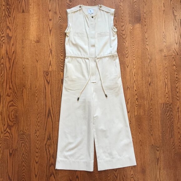 G Label by Goop Huntington Utility Jumpsuit Womens 0 Cream Cotton Linen Wide Leg - Picture 5 of 15